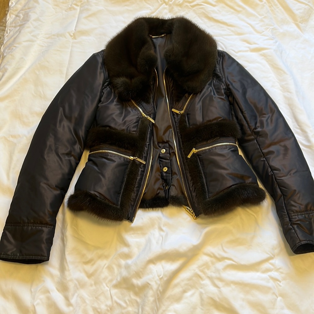 Roberto Cavalli: dark brown fur zip up coat